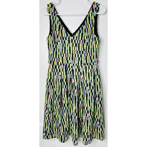 Calvin Klein Womens Sz 6 A-Line Midi Dress Pastel Geometric V-Neck Sleeveless